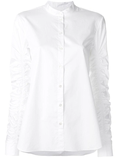 Tibi Shirred Satin Poplin Top In White