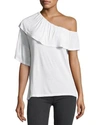 Paige Pax One-shoulder Ruffle Jersey Top In Optic White