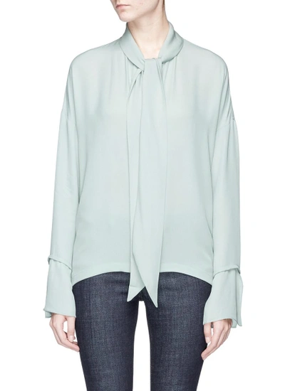 Theory Scarf Silk Crepe Shirt In Winter Green
