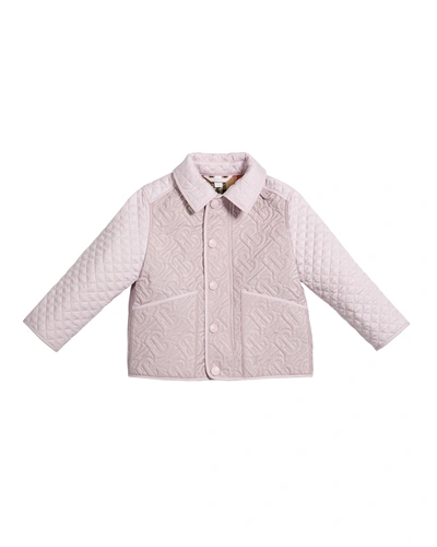 Burberry Kids' Girl's Giaden Monogram Quilted Panel Recycled Polyester Jacket In Pink