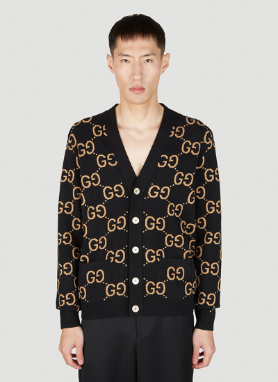 Gucci Gg Knit Cashmere Jacquard Cardigan In Brown