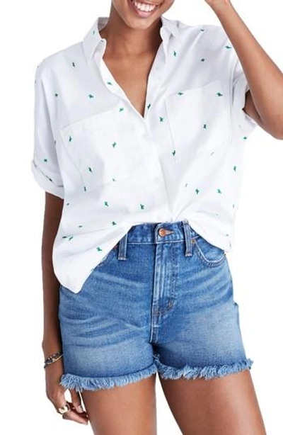 Madewell Cactus Embroidered Courier Shirt In Eyelet White