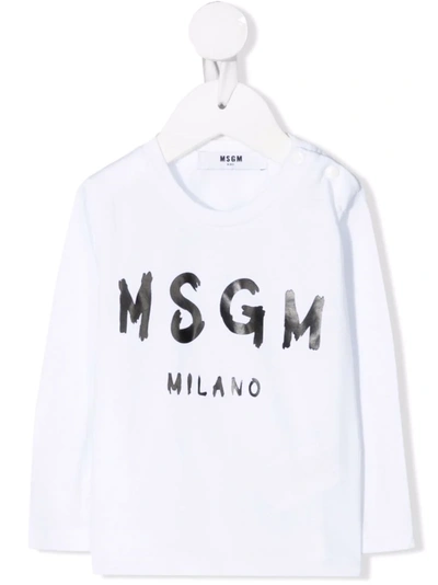 Msgm Babies' Logo-print Long-sleeved T-shirt In White