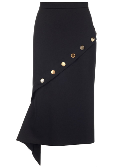 Alexander Mcqueen Asymmetric Skirt With Buttons In Black