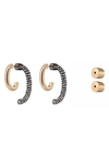 Demarson Convertible Pave Luna Earrings, Black/gold In Pave Gold