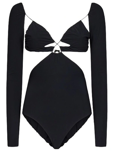 Amazuìn Azhar Cut-out Longsleeved Swimsuit In Deep Black