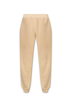 Burberry Check Panel Cotton Blend Joggers In Camel