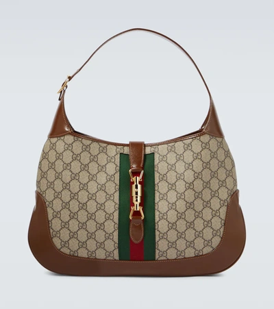 Gucci Gg- Logo Coated-canvas And Leather Shoulder Bag In Be.ebon/br.sugar/vrv