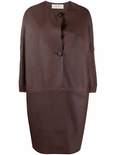 Gentry Portofino Buttoned-up Leather Coat In Brown