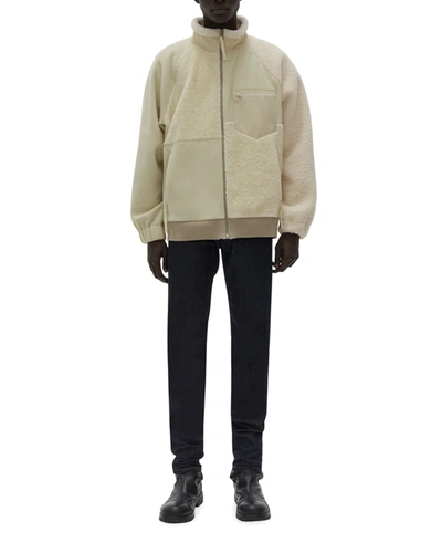 Helmut Lang Cotton Blend Fleece Patchwork Full Zip Jacket In Winter White