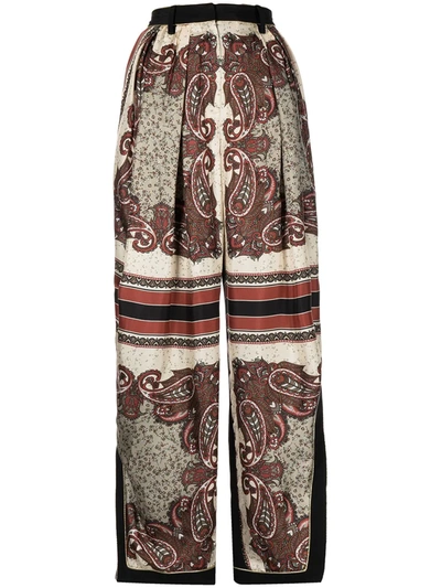Rosie Assoulin Piped Pleated Printed Silk-twill Tapered Pants In Black