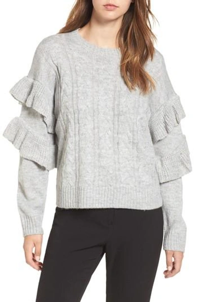 Wayf Sophie Ruffle Sleeve Sweater In Heather Grey