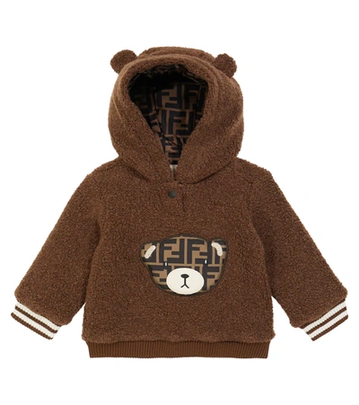 Fendi Babies' Kid's Plush Bear Ear Ff Logo Sweater In Brown