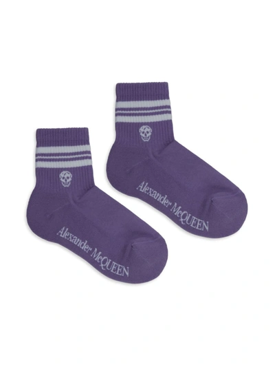 Alexander Mcqueen Skull Striped Crew Socks In Lilac