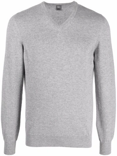 Fedeli V-neck Cashmere Jumper In Grigio