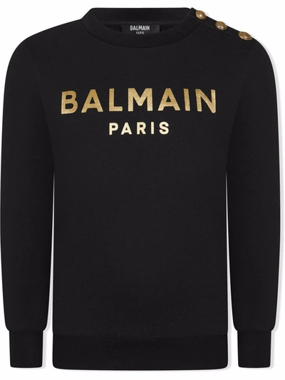 Balmain Teen Logo-print Shoulder Button Sweatshirt In Black