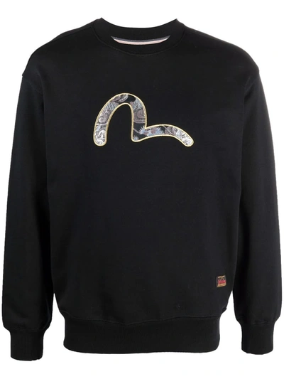 Evisu Crewneck Sweatshirt With Logo-print In Black