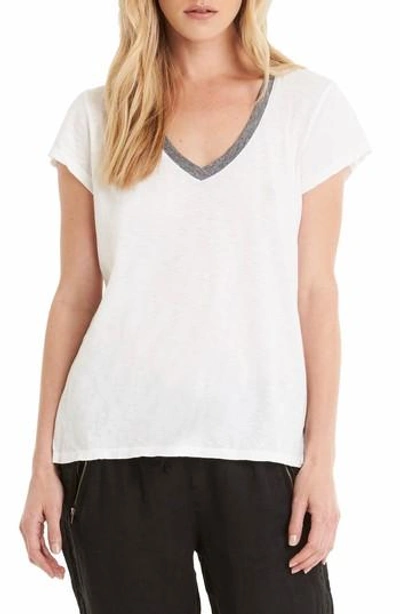 Michael Stars Contrast V-neck Tee In White