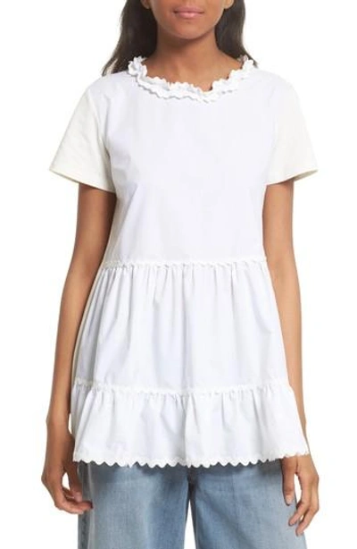 Mm6 Maison Margiela Tiered Ruffle Knit Top In White/ Off White