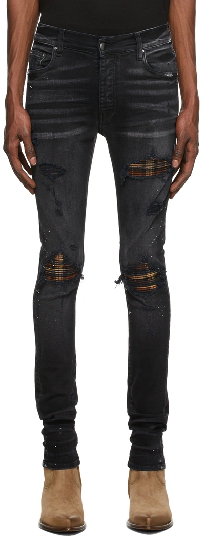 Amiri Thrasher Skinny-fit Distressed Panelled Jeans In Gray
