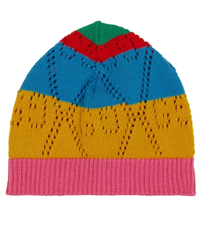 Gucci Baby Striped Cotton Beanie In Yellow