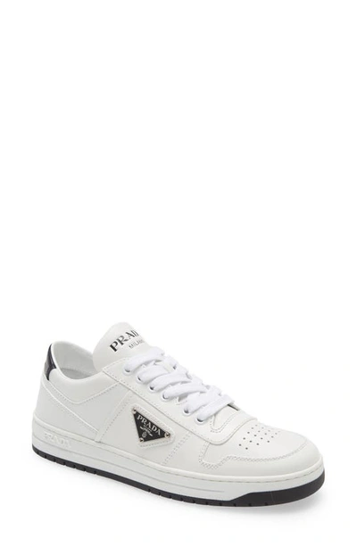 Prada Logo Plaque Low-top Sneakers In Bianco Nero