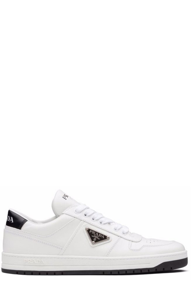 Prada Logo Plaque Low-top Sneakers In White,ivory