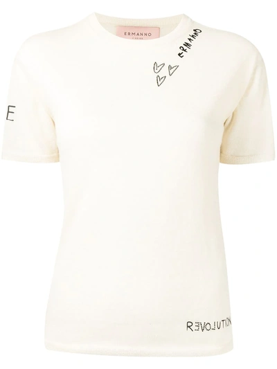 Ermanno Firenze Logo Heart Cashmere Top In Nude