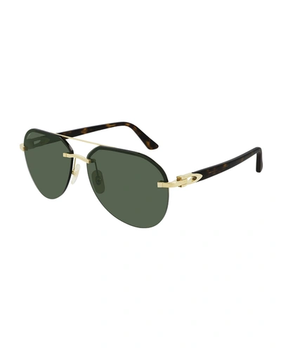 Cartier Men's Metal Double-bridge Aviator Sunglasses In Gold