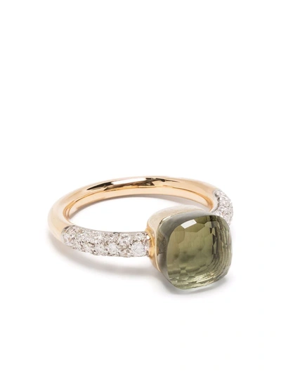 Pomellato 18kt Rose And White Gold Nudo Diamond And Prasiolite Ring In Grün