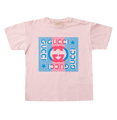 Gucci Girls Teen Pink Cotton Logo T-shirt In Cream