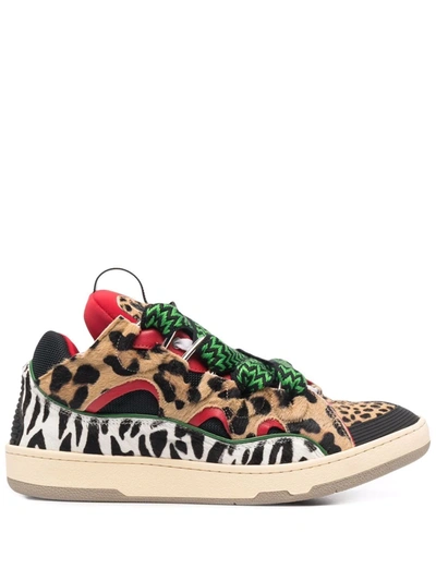 Lanvin Men's Animal-print Curb Skater Sneaker In Beige,black,red
