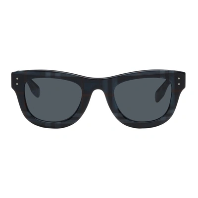 Burberry Navy Check Square Sunglasses In Navy Check/ Dark Grey
