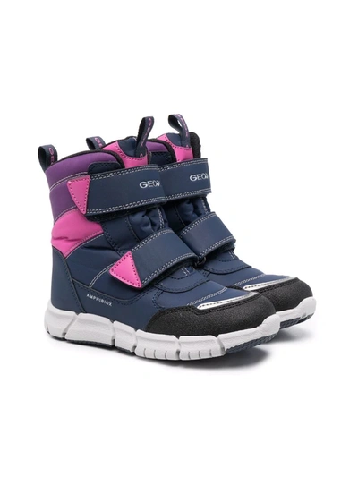 Geox Kids' Flexyper Panelled Touch-strap Boots In Blue