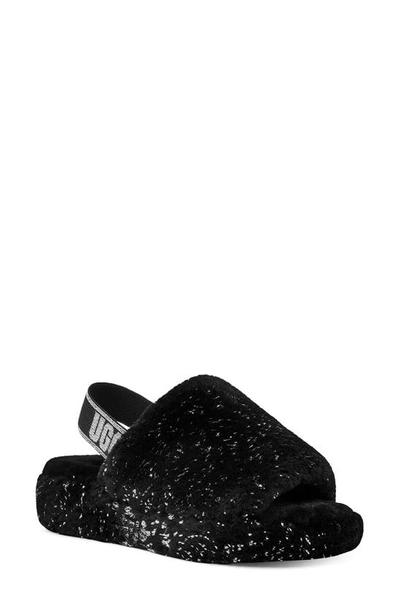 Ugg (r) Fluff Yeah Genuine Shearling Slingback Sandal In Black/ Black