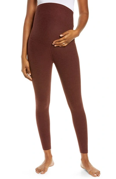 Beyond Yoga Empire Waist Maternity Leggings In Mahogany Brown Heather