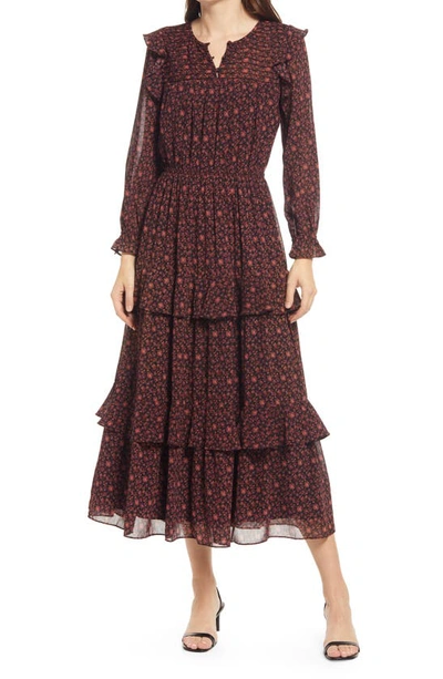 Madewell Orchard Floral Resourced Georgette Tiered Ruffle Midi Dress In  Warm Violet | ModeSens