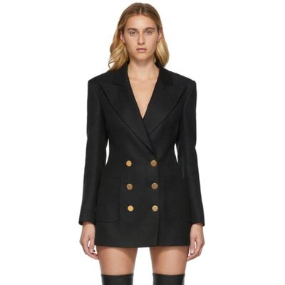 Tom Ford Black Woven Double Breasted Blazer In Lb999 Black