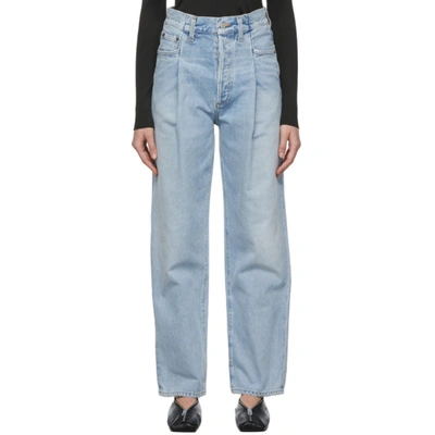Agolde Blue Fold Waistband Jeans In Sideline (clean Pale