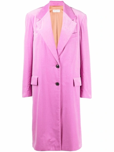 Dries Van Noten Single-breasted Cotton Coat In Pink