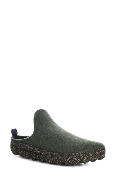 Asportuguesas By Fly London Come Slip-on Sneaker Mule In Military Green Tweed/ Felt