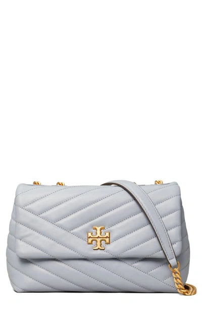 Tory Burch Kira Chevron Quilted Small Convertible Leather Crossbody Bag In Cloud Blue / Rolled Brass
