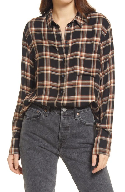 Treasure & Bond Treasure And Bond Plaid Boyfriend Shirt In Black Spencer Plaid