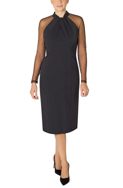 Julia Jordan Twist Neck Illusion Long Sleeve Midi Dress In Black