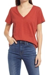 Madewell Whisper Cotton V-neck T-shirt In Dark Cinnabar