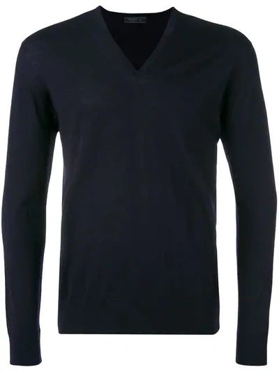 Prada Wool V-neck Sweater In Blue