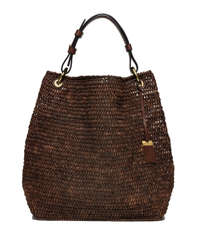 Michael Kors Santorini Large Raffia Shoulder Bag, Nutmeg | ModeSens