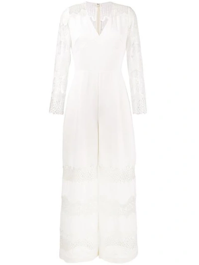 Huishan Zhang Faye Lace-panelled Wool-crepe Jumpsuit In White