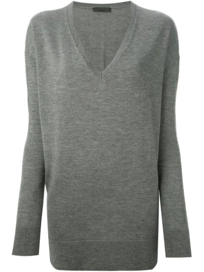 The Row Amherst Long-sleeve Oversized V-neck Sweater In Grey