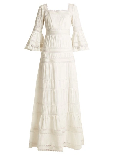 Talitha Fluted-sleeve Pleated Cotton Maxi Dress In Ivory